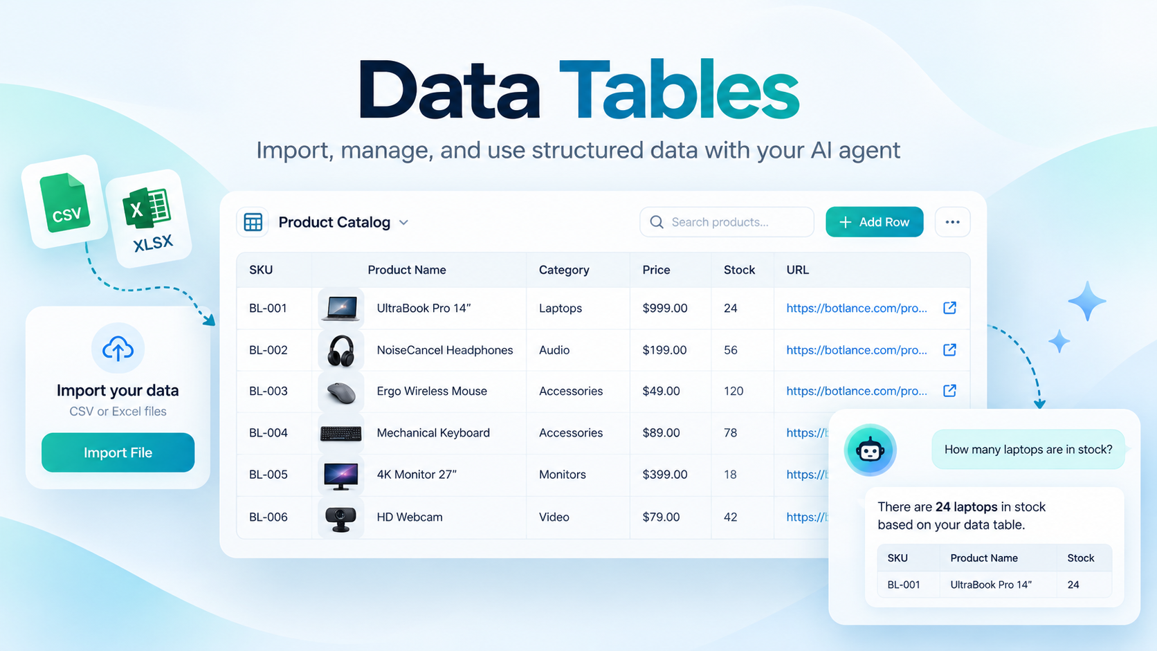 Data Tables: Import, Manage, and Connect Structured Data to Your AI Agent
